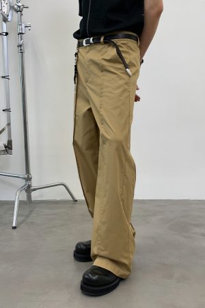 Khaki High-Waisted Structured Wide-Leg Casual Trousers - Trendy Y2K Style, Chic and Comfortable, Perfect for Everyday Wear