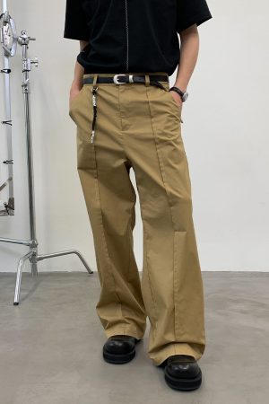 Khaki High-Waisted Structured Wide-Leg Casual Trousers - Trendy Y2K Style, Chic and Comfortable, Perfect for Everyday Wear