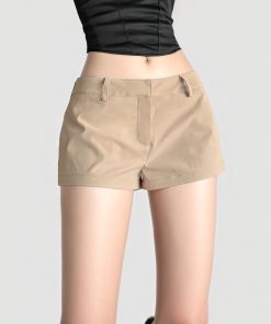 Khaki Low-Waist Casual Shorts for Women - American Vintage Style, Versatile Summer Hot Pants for Workwear and Everyday Wear