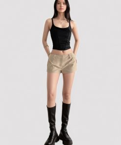 Khaki Low-Waist Casual Shorts for Women - American Vintage Style, Versatile Summer Hot Pants for Workwear and Everyday Wear