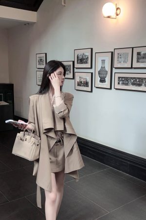 Khaki Mid-Length Trench Coat for Women - Casual British Style with Belt - Spring Fashion Essential