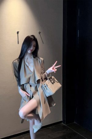 Khaki Mid-Length Trench Coat for Women - Casual British Style with Belt - Spring Fashion Essential