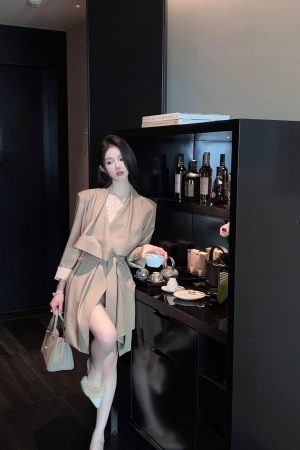 Khaki Mid-Length Trench Coat for Women - Casual British Style with Belt - Spring Fashion Essential