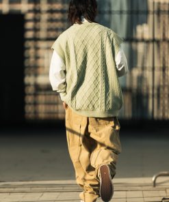 Khaki Twill Tapered Pants with Roaring Beast Print - Trendy Y2K Style for Casual Chic Outfits