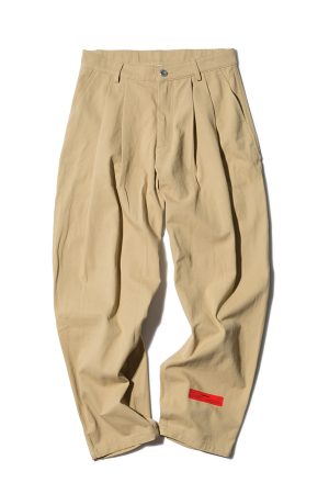 Khaki Twill Tapered Pants with Roaring Beast Print - Trendy Y2K Style for Casual Chic Outfits