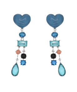 Klein Blue Heart Tassel Earrings for Women - Exaggerated Long Studs, Seaside Vacation Style, Trendy Statement Jewelry