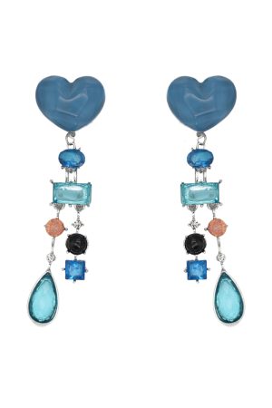 Klein Blue Heart Tassel Earrings for Women - Exaggerated Long Studs, Seaside Vacation Style, Trendy Statement Jewelry