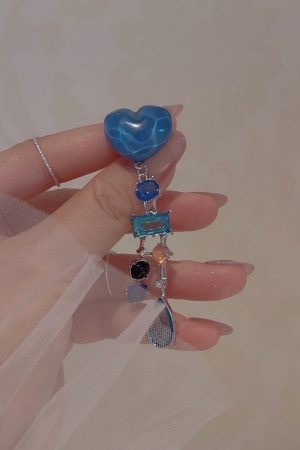 Klein Blue Heart Tassel Earrings for Women - Exaggerated Long Studs, Seaside Vacation Style, Trendy Statement Jewelry