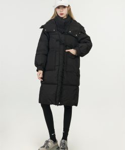 Knee-Length Women's Down Cotton Puffer Jacket - 2025 Spring Korean Style for Petite Women - Off-Season Clearance Fashion Coat