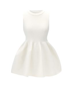 Knitted Flower Bud Two-Piece Set - Puffy Elastic Design Sleeveless Top & Loose Wide-Leg Pants - Trendy Summer Outfit