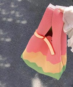 Knitted Textured Three-Color Tote Bag - Chic Large Capacity Handbag for 2025 Spring/Summer Collection, Trendy Fashion Accessory
