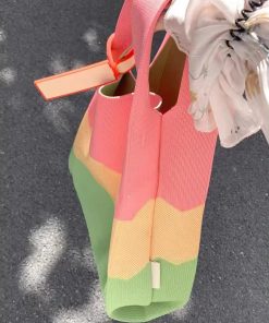 Knitted Textured Three-Color Tote Bag - Chic Large Capacity Handbag for 2025 Spring/Summer Collection, Trendy Fashion Accessory