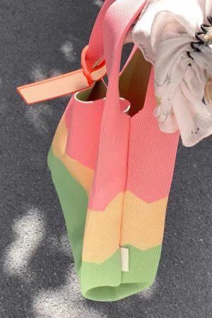Knitted Textured Three-Color Tote Bag - Chic Large Capacity Handbag for 2025 Spring/Summer Collection, Trendy Fashion Accessory