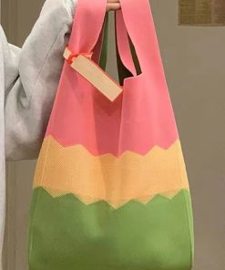 Knitted Textured Three-Color Tote Bag - Chic Large Capacity Handbag for 2025 Spring/Summer Collection, Trendy Fashion Accessory