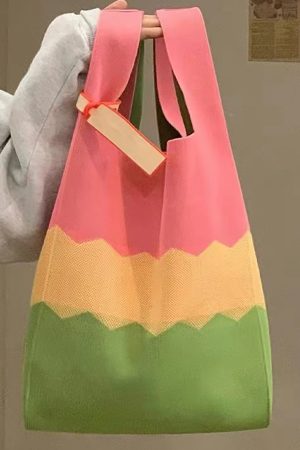 Knitted Textured Three-Color Tote Bag - Chic Large Capacity Handbag for 2025 Spring/Summer Collection, Trendy Fashion Accessory