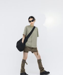 Knitwear Style, Diy Vetement - Belt Detail Denim Mini Skort With Leg Warmer