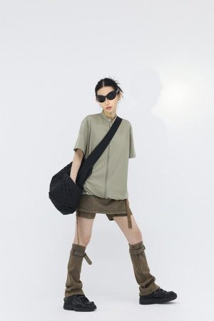 Knitwear Style, Diy Vetement - Belt Detail Denim Mini Skort With Leg Warmer