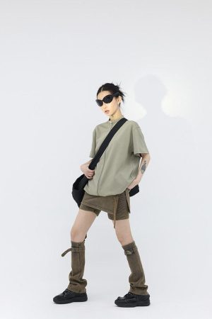Knitwear Style, Diy Vetement - Belt Detail Denim Mini Skort With Leg Warmer