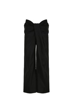Knotted Low-Waist Black Wide-Leg Casual Pants - Minimalist Solid Color Slim Straight Trousers for Summer Style