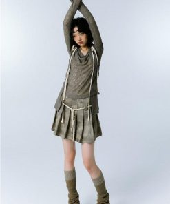 Korea December Outfit, Korea January Outfit - Grunge Asymmetric Long Sleeve Lace Top