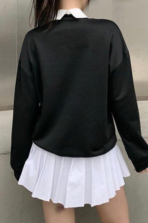 Korea January Outfit, Winter Japan Outfit Women - Dark Academia Letter Print Sweatshirt