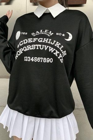 Korea January Outfit, Winter Japan Outfit Women - Dark Academia Letter Print Sweatshirt