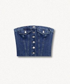 Korea Outfit Winter, Winter In Korea Outfit - Cowgirl Button Up Denim Tube Top