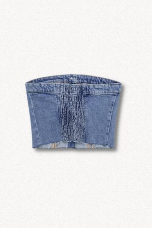 Korea Outfit Winter, Winter In Korea Outfit - Cowgirl Button Up Denim Tube Top
