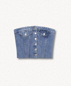 Korea Outfit Winter, Winter In Korea Outfit - Cowgirl Button Up Denim Tube Top