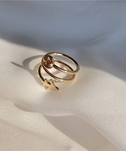 Korean and Japanese Style Spiral Ring for Women with Airplane Smiley Face - Mixed Metal Finger Ring for Trendy Fashion