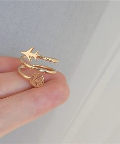 Korean and Japanese Style Spiral Ring for Women with Airplane Smiley Face - Mixed Metal Finger Ring for Trendy Fashion