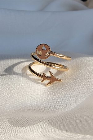 Korean and Japanese Style Spiral Ring for Women with Airplane Smiley Face - Mixed Metal Finger Ring for Trendy Fashion