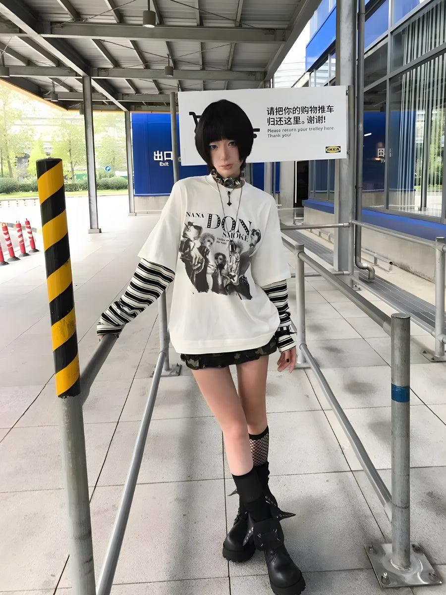 Korean College Outfits Casual, Outfit Ideas Y2k Streetwear - Grunge Don't Smoke Layered Top Korean College Outfits Casual, Outfit Ideas Y2k Streetwear - Grunge Don't Smoke Layered Top
