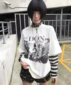 Korean College Outfits Casual, Outfit Ideas Y2k Streetwear - Grunge Don't Smoke Layered Top