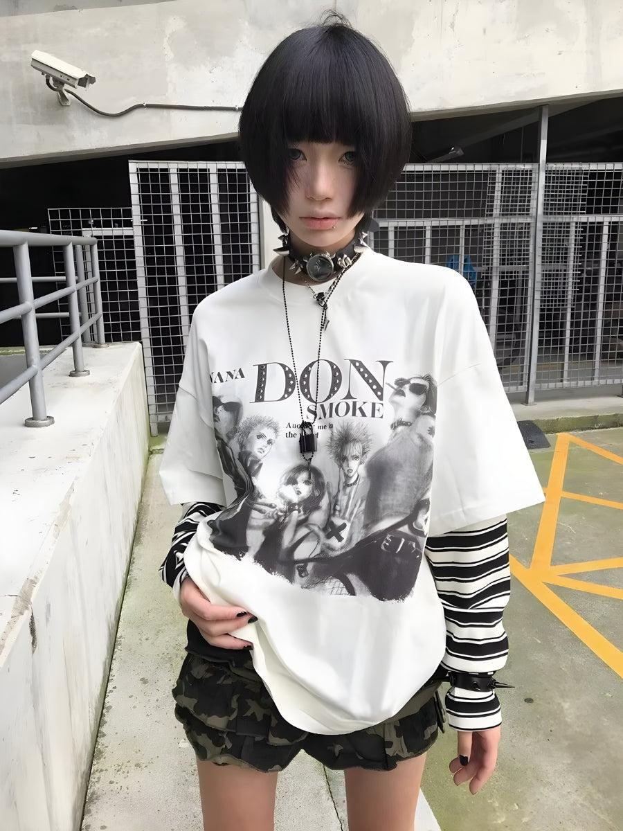 Korean College Outfits Casual, Outfit Ideas Y2k Streetwear - Grunge Don't Smoke Layered Top Korean College Outfits Casual, Outfit Ideas Y2k Streetwear - Grunge Don't Smoke Layered Top