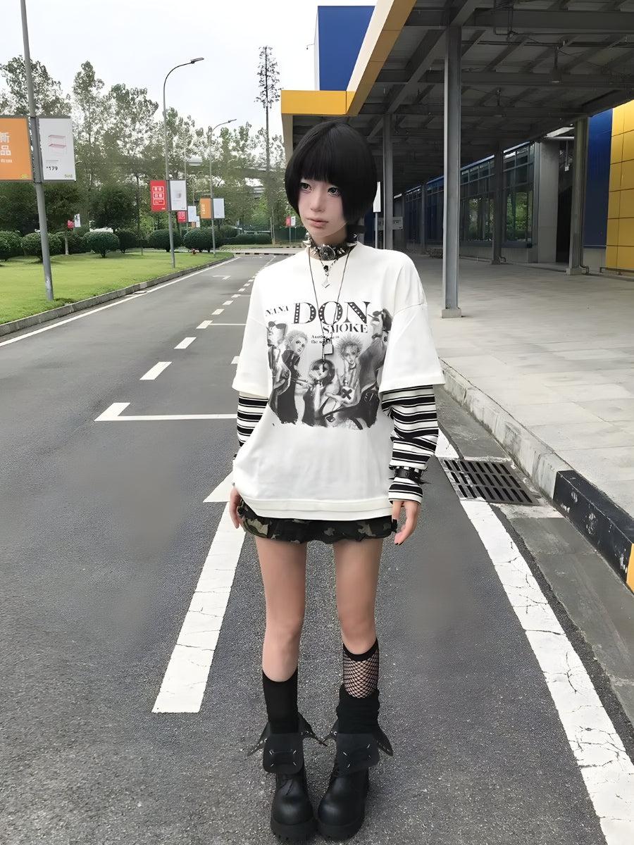 Korean College Outfits Casual, Outfit Ideas Y2k Streetwear - Grunge Don't Smoke Layered Top Korean College Outfits Casual, Outfit Ideas Y2k Streetwear - Grunge Don't Smoke Layered Top