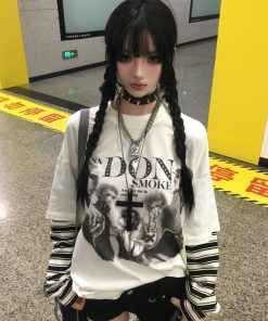 Korean College Outfits Casual, Outfit Ideas Y2k Streetwear - Grunge Don't Smoke Layered Top