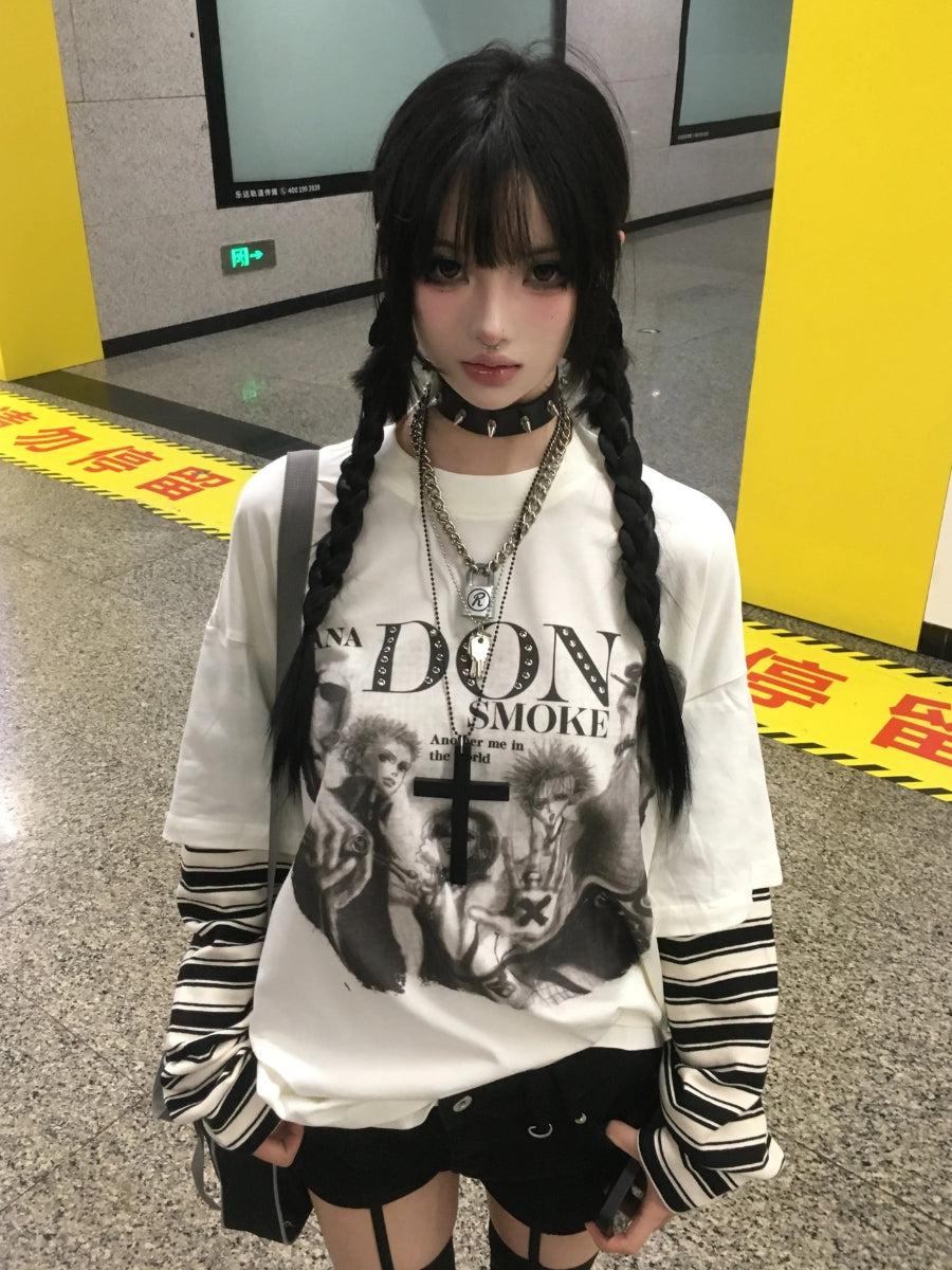Korean College Outfits Casual, Outfit Ideas Y2k Streetwear - Grunge Don't Smoke Layered Top Korean College Outfits Casual, Outfit Ideas Y2k Streetwear - Grunge Don't Smoke Layered Top