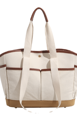 Korean Color-Block Canvas Tote Bag - Large Capacity Multi-Compartment Mommy Handbag for Casual Use and Maternity Essentials