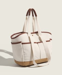 Korean Color-Block Canvas Tote Bag - Large Capacity Multi-Compartment Mommy Handbag for Casual Use and Maternity Essentials