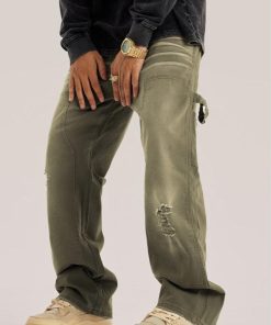 Korean Cute Outfits Skirts, Minimalist Feminine Outfits - Mid Rise Washed Distressed Jeans