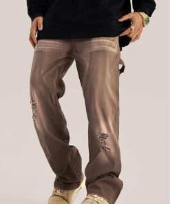 Korean Cute Outfits Skirts, Minimalist Feminine Outfits - Mid Rise Washed Distressed Jeans