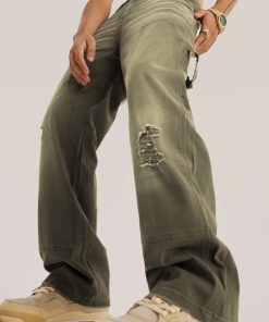 Korean Cute Outfits Skirts, Minimalist Feminine Outfits - Mid Rise Washed Distressed Jeans