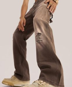 Korean Cute Outfits Skirts, Minimalist Feminine Outfits - Mid Rise Washed Distressed Jeans