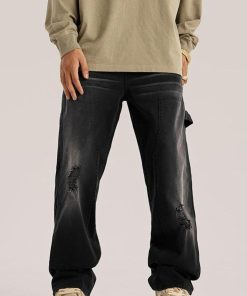 Korean Cute Outfits Skirts, Minimalist Feminine Outfits - Mid Rise Washed Distressed Jeans