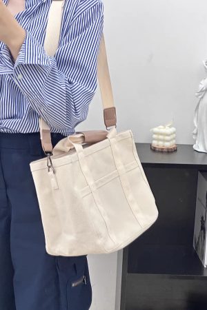 Korean Fashion Multifunctional Canvas Mommy Bag - Stylish Mother & Baby Shoulder Crossbody Stroller Bag for Everyday Use