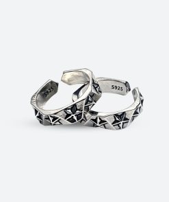 Korean Female Casual Outfits, Black Clothes Fashion Woman - Star Silver Ring