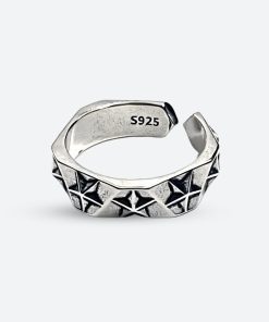 Korean Female Casual Outfits, Black Clothes Fashion Woman - Star Silver Ring