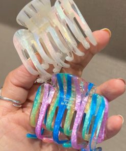 Korean Gradient Aurora Acetate Claw Clip - Medium Shark Hairpin for Back of Head, French Style Hair Accessory