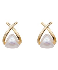Korean Metallic Cross Pearl Drop Earrings - High-End Light Luxury Stud Earrings for Women, Stylish Niche Accessories 2025